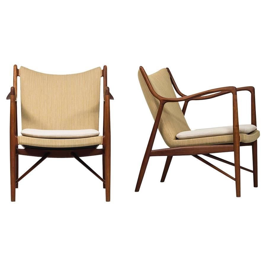 Finn Juhl Easy Chairs Model NV-45 Produced by Niels Vodder in Denmark