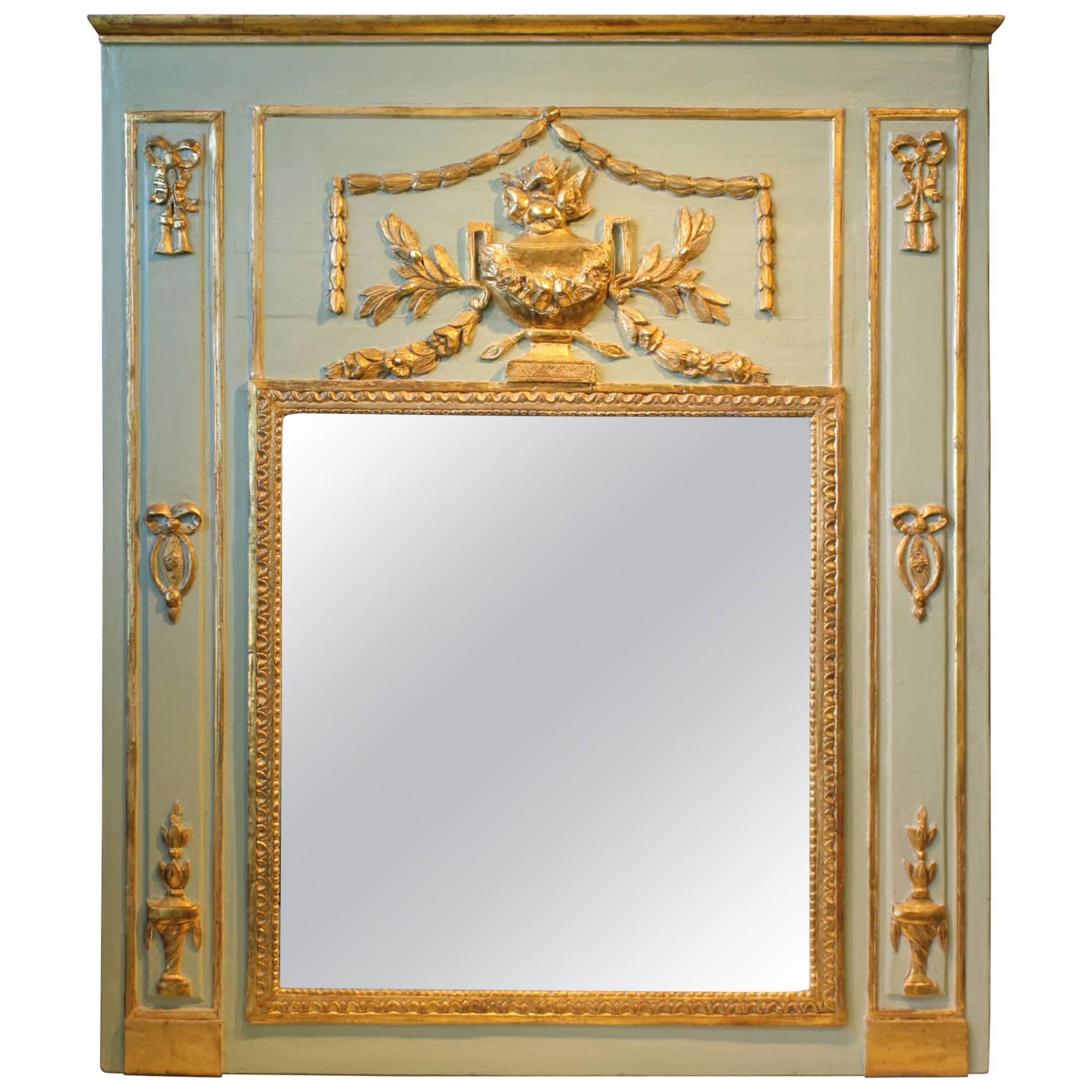 Louis XVI Period Painted and Parcel Gilt Trumeau Mirror