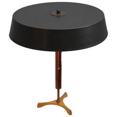 Danish Mid-Century Table Lamp with Brass and Wooden Details 