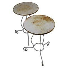 Pair of Mid 20th Century Small Round French Wrought Iron Garden Tables, Painted