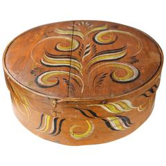 19th Century Round Painted Scandinavian Bentwood Rosemaling Pantry Box / Tine