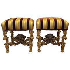 Pair of Italian Baroque Style Giltwood Stools Reproduced by La Maison London