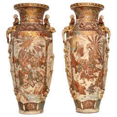 Very Large Pair of Antique Satsuma Vases