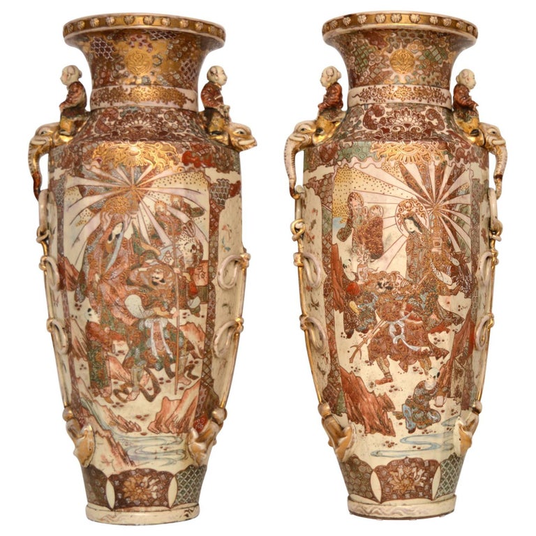 Very Large Pair Of Antique Satsuma Vases At 1stdibs