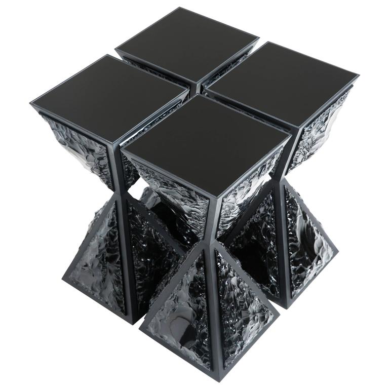 Black Bronze and Black Obsidian 'Eye of God' Side Table by Gloria