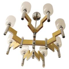 Sciolari Geometrical Brass Chandelier with Fine Glass Shades Eight Lights
