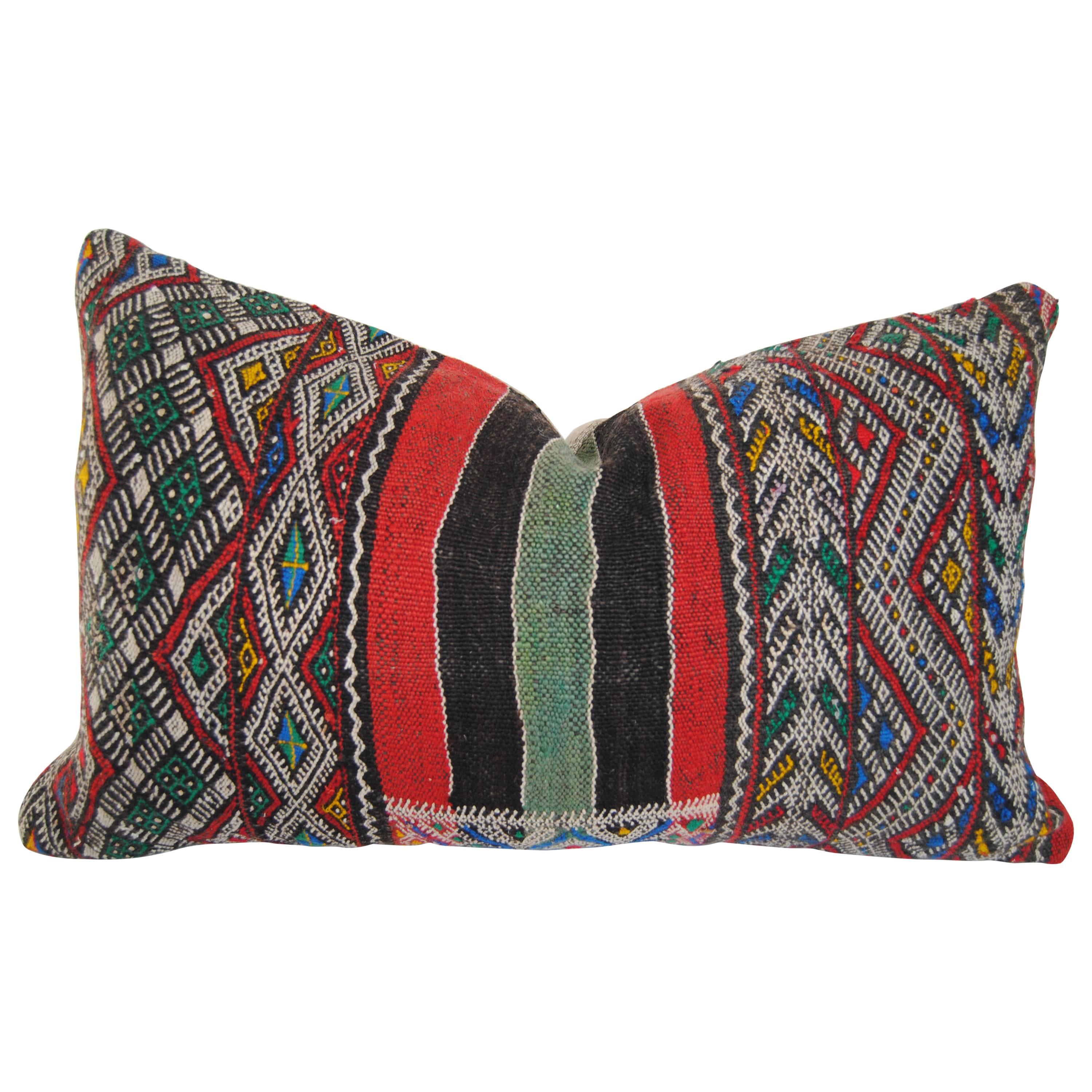 Custom Moroccan Pillow Cut from a Vintage Hand Loomed Wool Berber Rug  For Sale