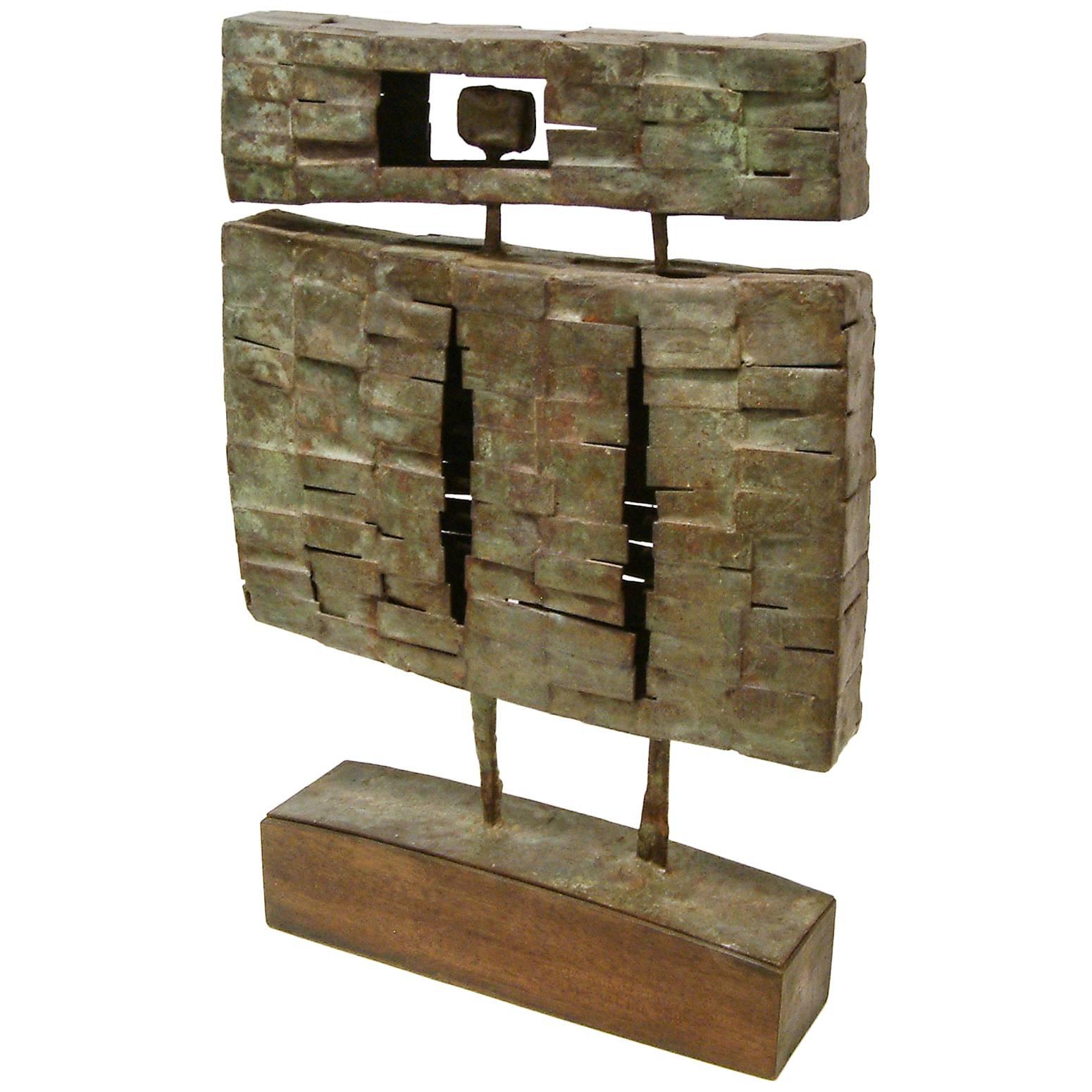 "Standing Figure No. 2" Bronze, Steel and Walnut Sculpture by Artist Paul Kline For Sale