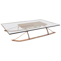 Coffee Table Retro Industrial Wood and Glass Sled 
