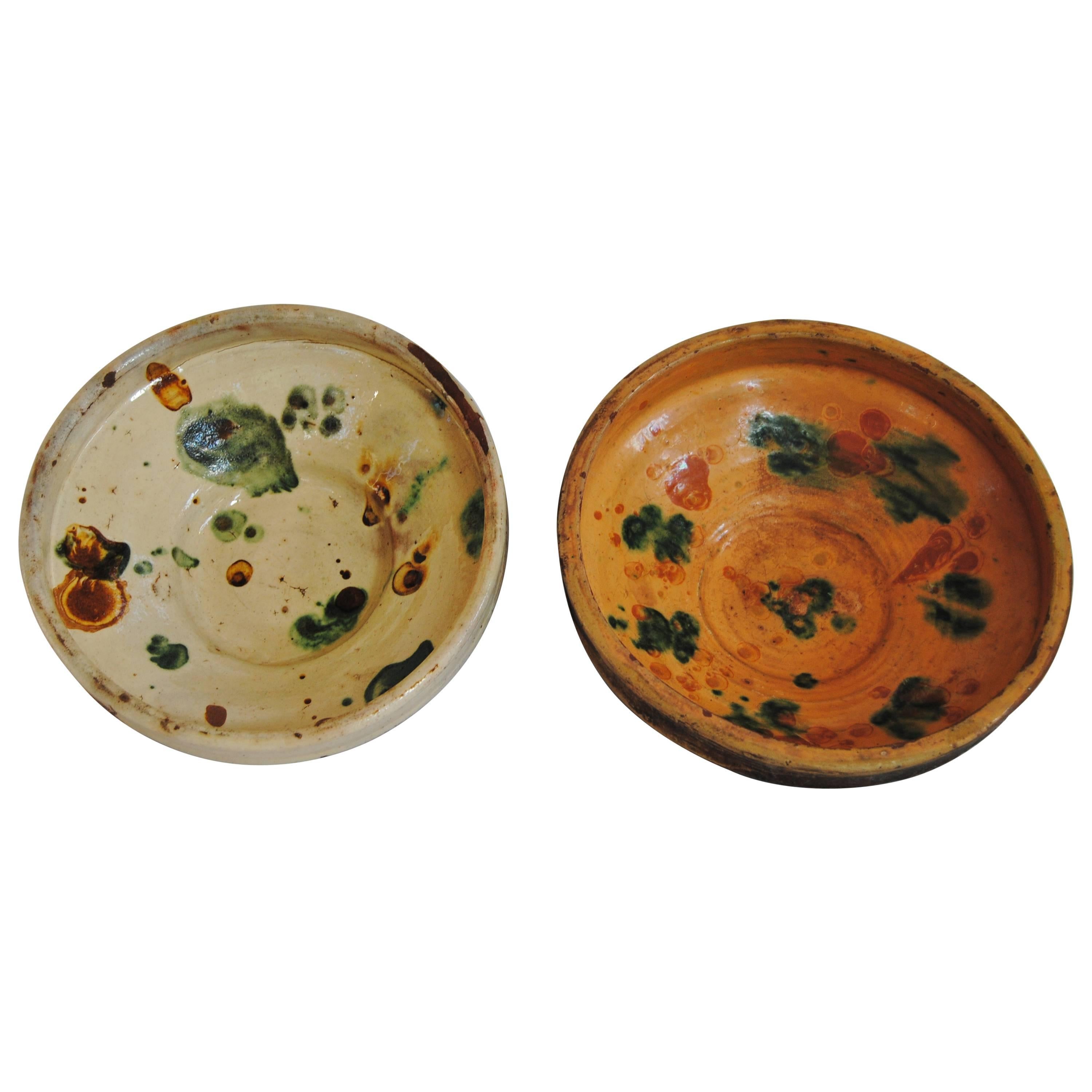 Pair of Slipware Pottery Bowls from Transylvania, Romania