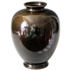 Japanese Dark Patinated Large Bronze Vase