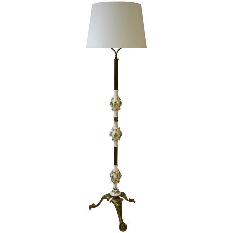Italian Brass And Porcelain Floor Lamp