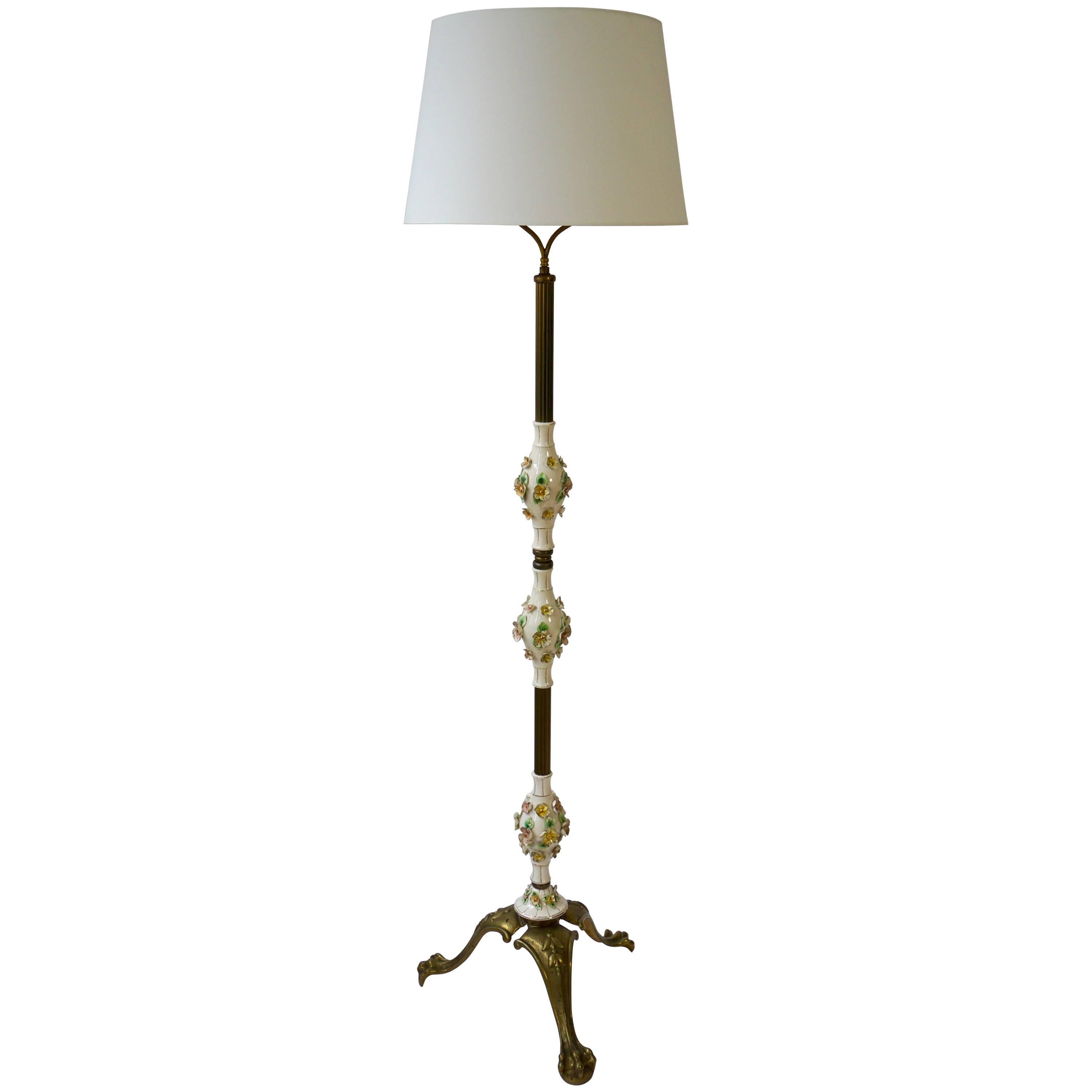 Italian Brass and Porcelain Floor Lamp For Sale