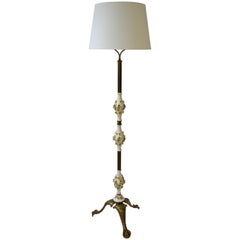Lampada da terra italiana in ottone e porcellana