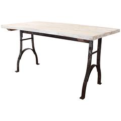 Vintage Table Reclaimed Plank Top Distressed Wood Steel Farm Dining Desk