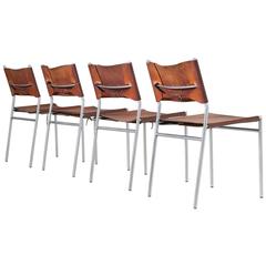 Martin Visser Set of Four Dining Chairs in Cognac Leather for 't Spectrum 