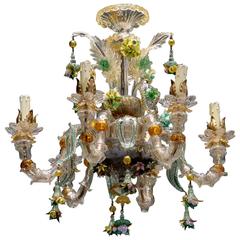 19th Century Venetian Chandelier with Glass and Porcelain Flowers