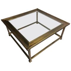 Stunningly Patinated Brass and Glass Picture Frame Coffee Table, by Mastercraft
