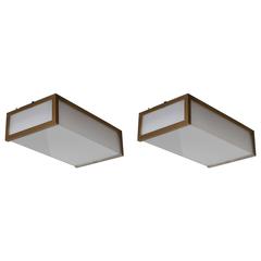 Two Small French Art Deco Rectangular Flush Mounts or Sconces by Jean Perzel