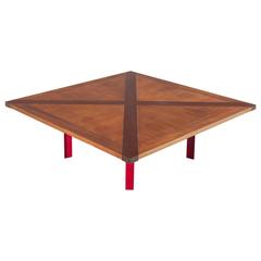 Large Danish Coffee Table in Mahogany and Red Lacquered Metal 