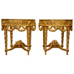 Pair of Louis XVI Style Giltwood Console Tables  by La Maison London