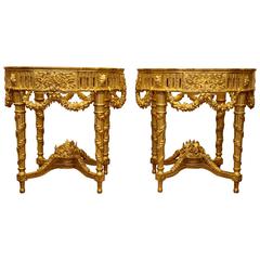 Pair of Louis XVI Style Giltwood Console Tables Reproduced by La Maison London 12