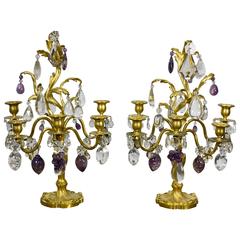 Pair of Louis XV Style Rock Crystal Girandoles 12