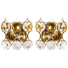 Pair of Palwa Sconce Wall Lights in Gilded Brass with Large Crystals, 1960s 9