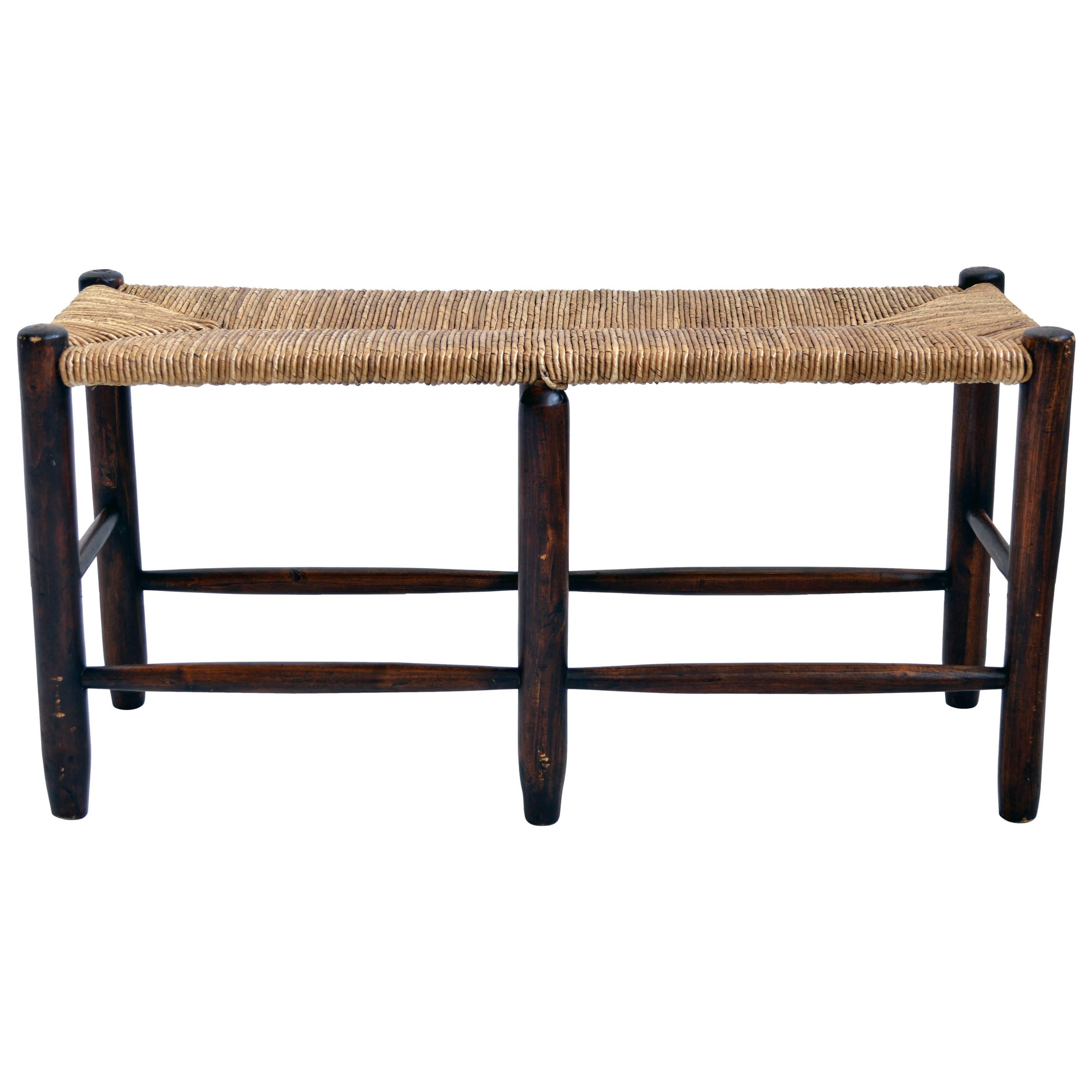 Wood Bench with Woven Rush Seat