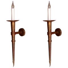 Pair of Torch Sconces in Gold Leaf Wrought Iron