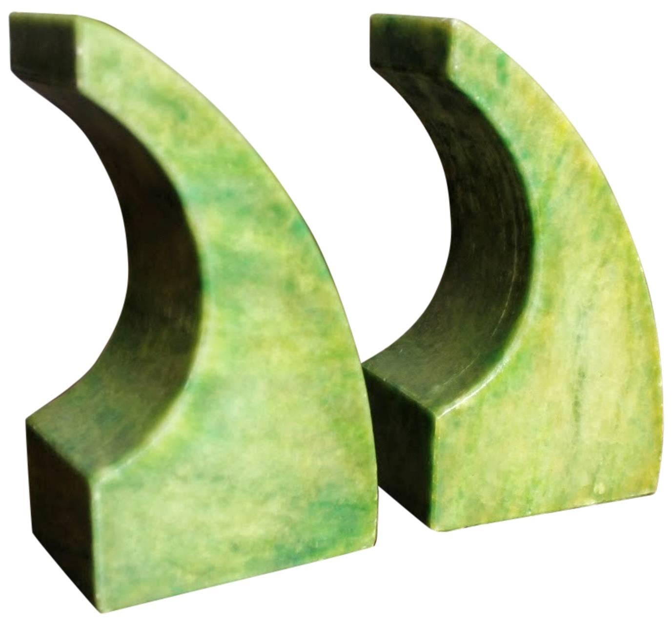 Chartreuse Marble Bookends, Italy, 1950s