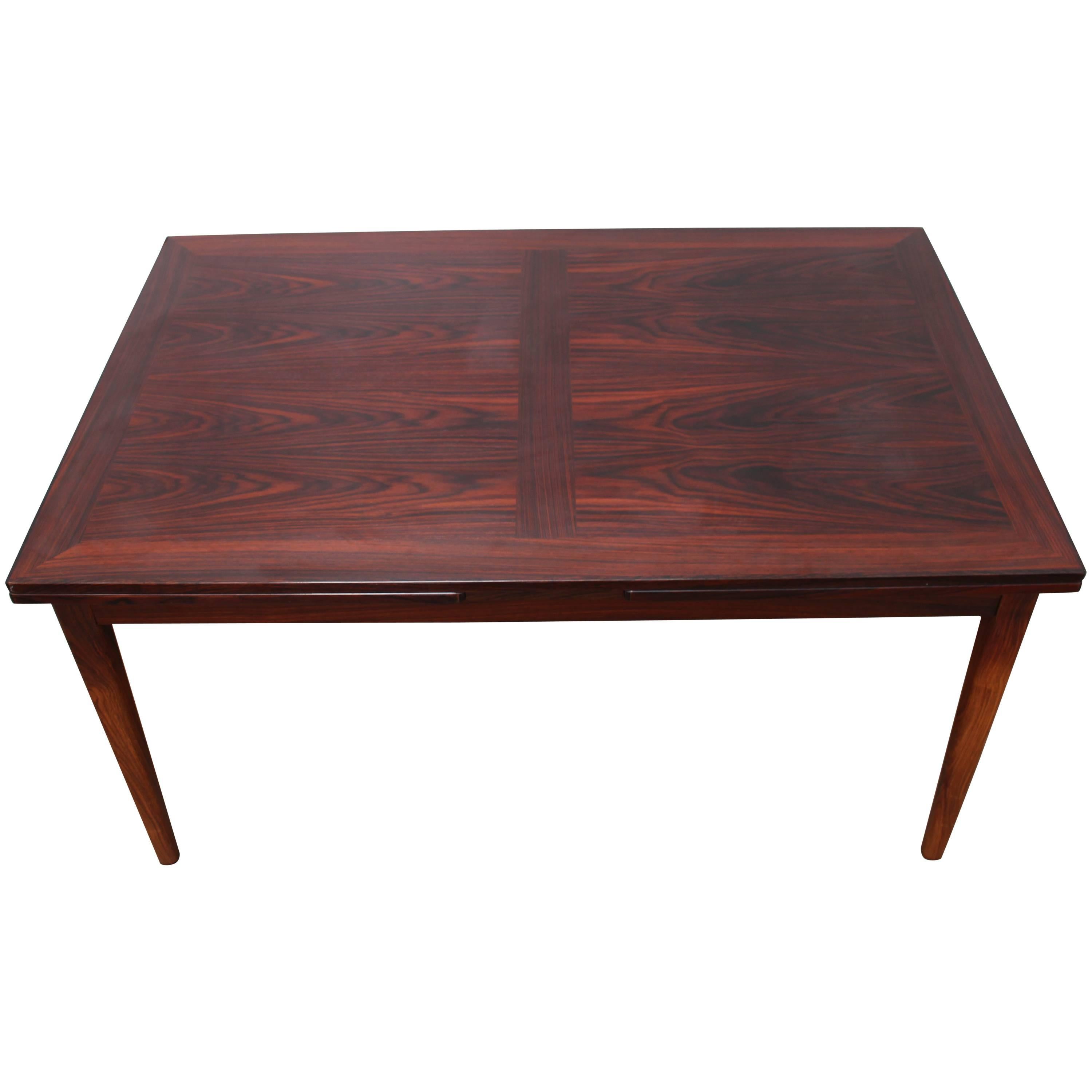 Scandinavian Modern Rosewood Dining Table or Desk with Self-Storing Leaves For Sale