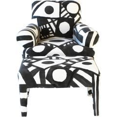 Hand-Painted Lounge Chair with Ottoman 7