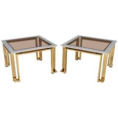 Pair of Italian Chrome and Brass Side Tables by Zevi, Vintage 1970s