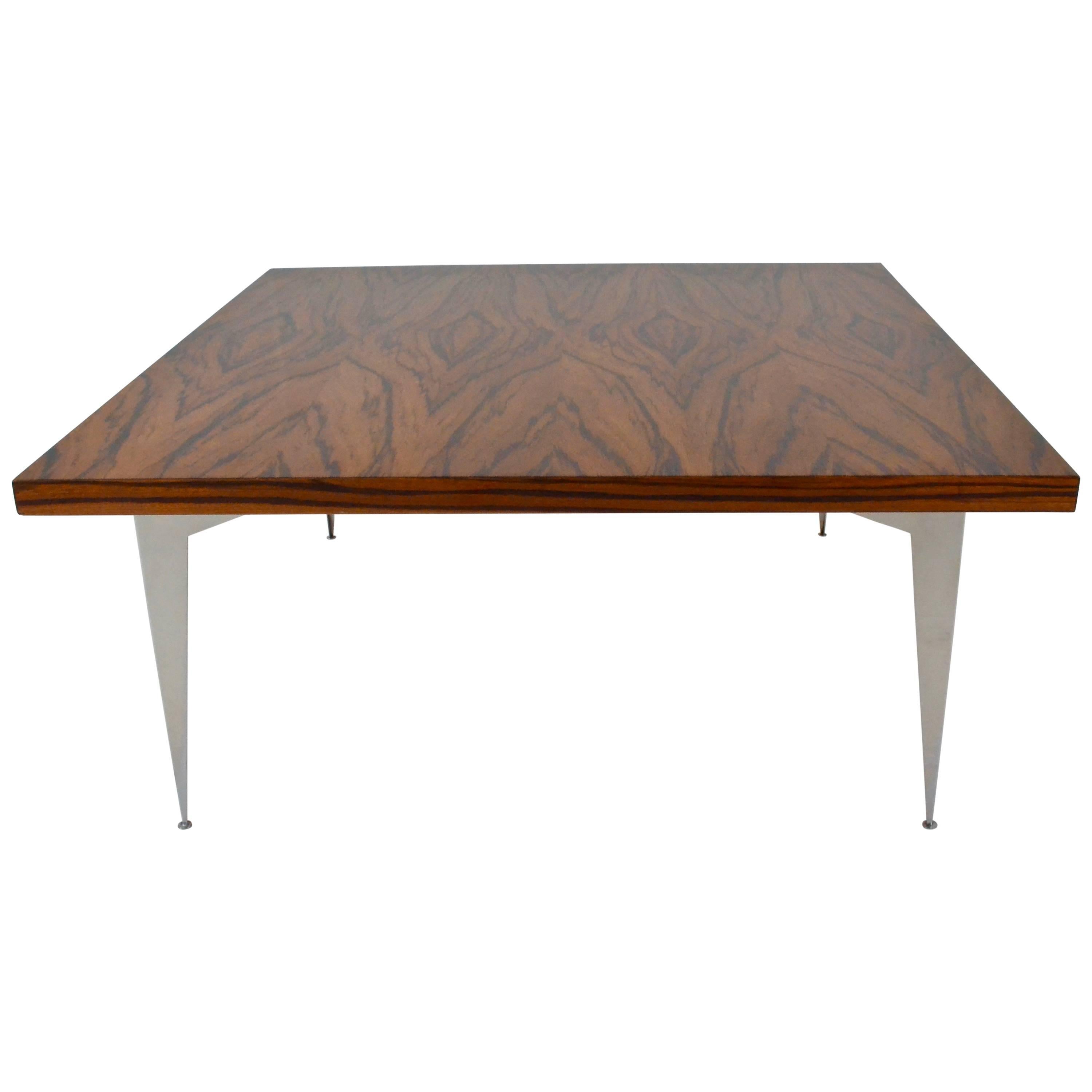 Modernist Exotic Wood and Steel Cocktail Table, circa 1970s
