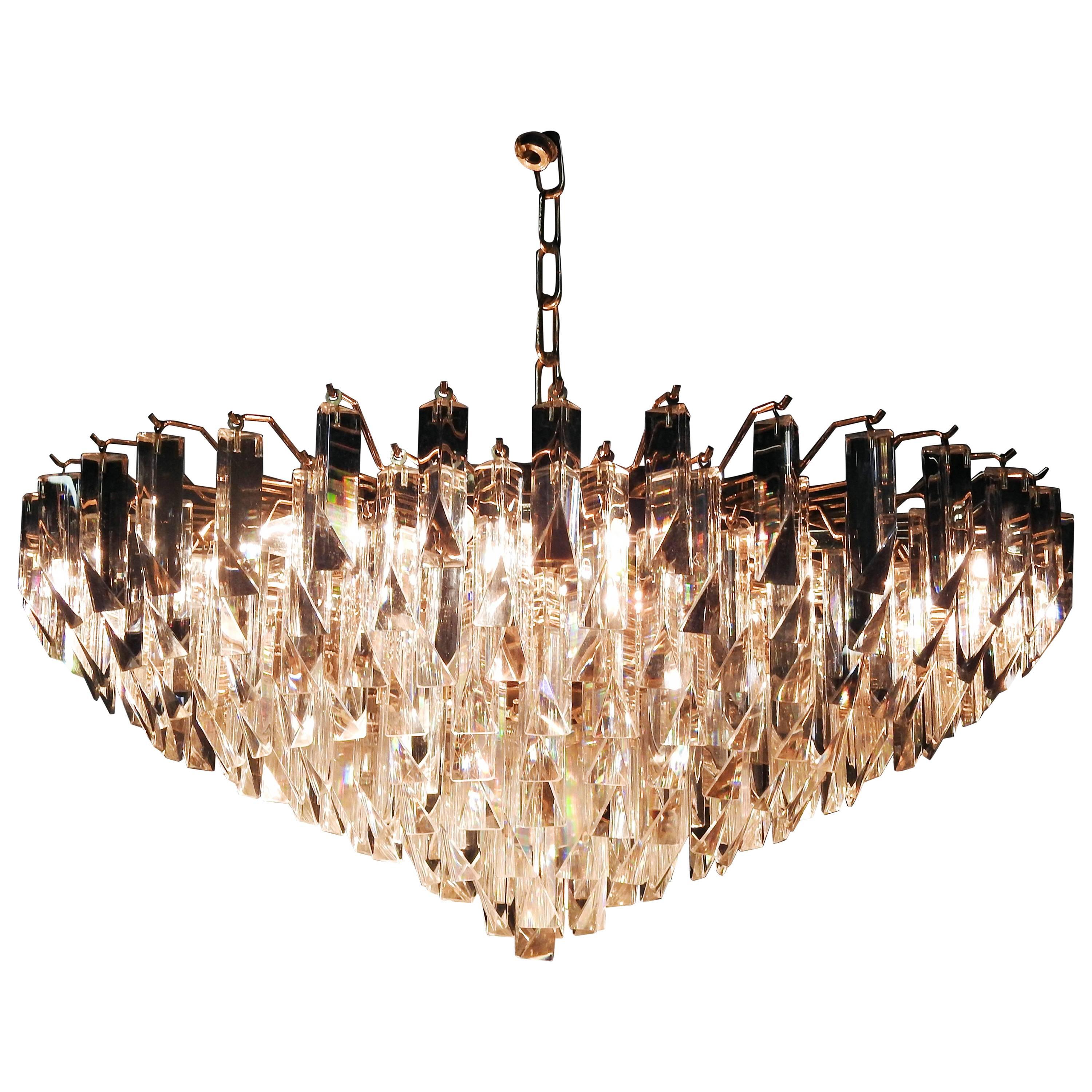 Italian Camer Glass Eight-Tier Chandelier with Venini Tiedri Crystals For Sale
