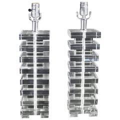 Pair of Mid-Century Modern Glass Block Lamps