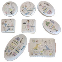 Ceramica Montecatini Figini Pottery Hand-Painted, Italy, 1960, 26 Pieces