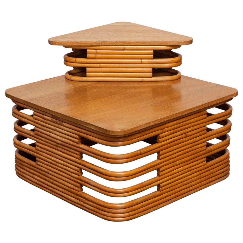 Two-Tier Stacked Rattan Corner Table by Paul Frankl