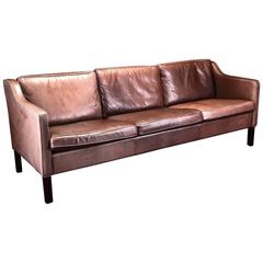 Three-Seater Børge Mogensen Style Brown Leather Sofa by Mogens Hansen