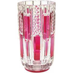 Tall Impressive and Very Heavy Ruby Clear Vase, Deco Era Val Saint Lambert 11