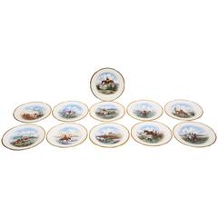 11 Hunt Plates Custom Ordered through Harrod's London. Hand-Painted, Artist Sign