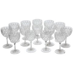 14 American Brilliant Cut-Glass Wine Goblets, Russian Pattern, Antique