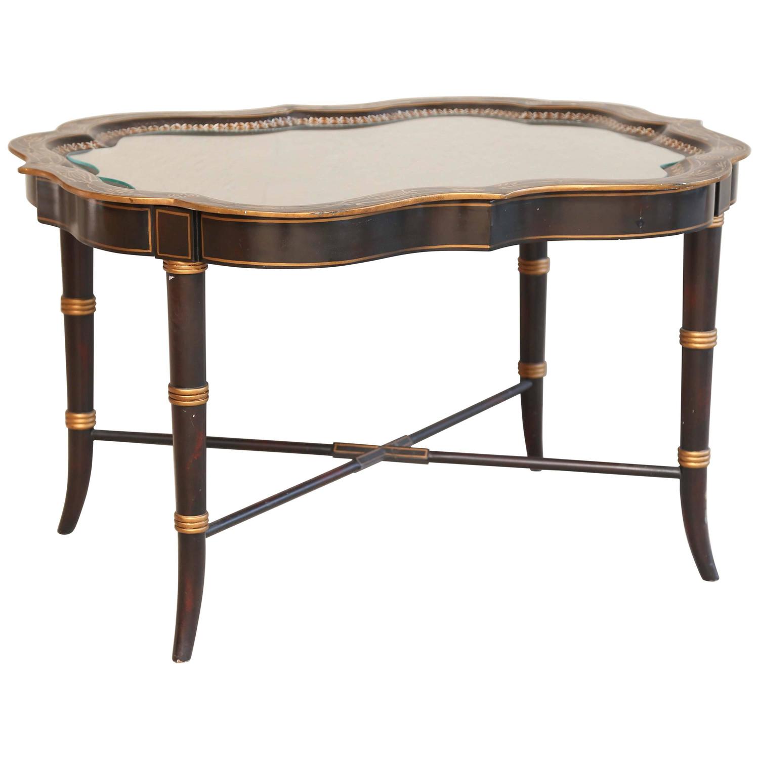 Charming Maitland Smith Hand-Painted Ebonized Coffee Table For Sale at