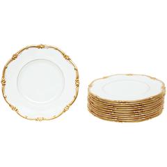 12 Antique English Gilt Trimmed Dinner Plates