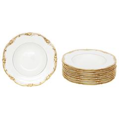 Ten Soup Bowls, Antique English with Gilt Trim and Lovely Scalloped Shape