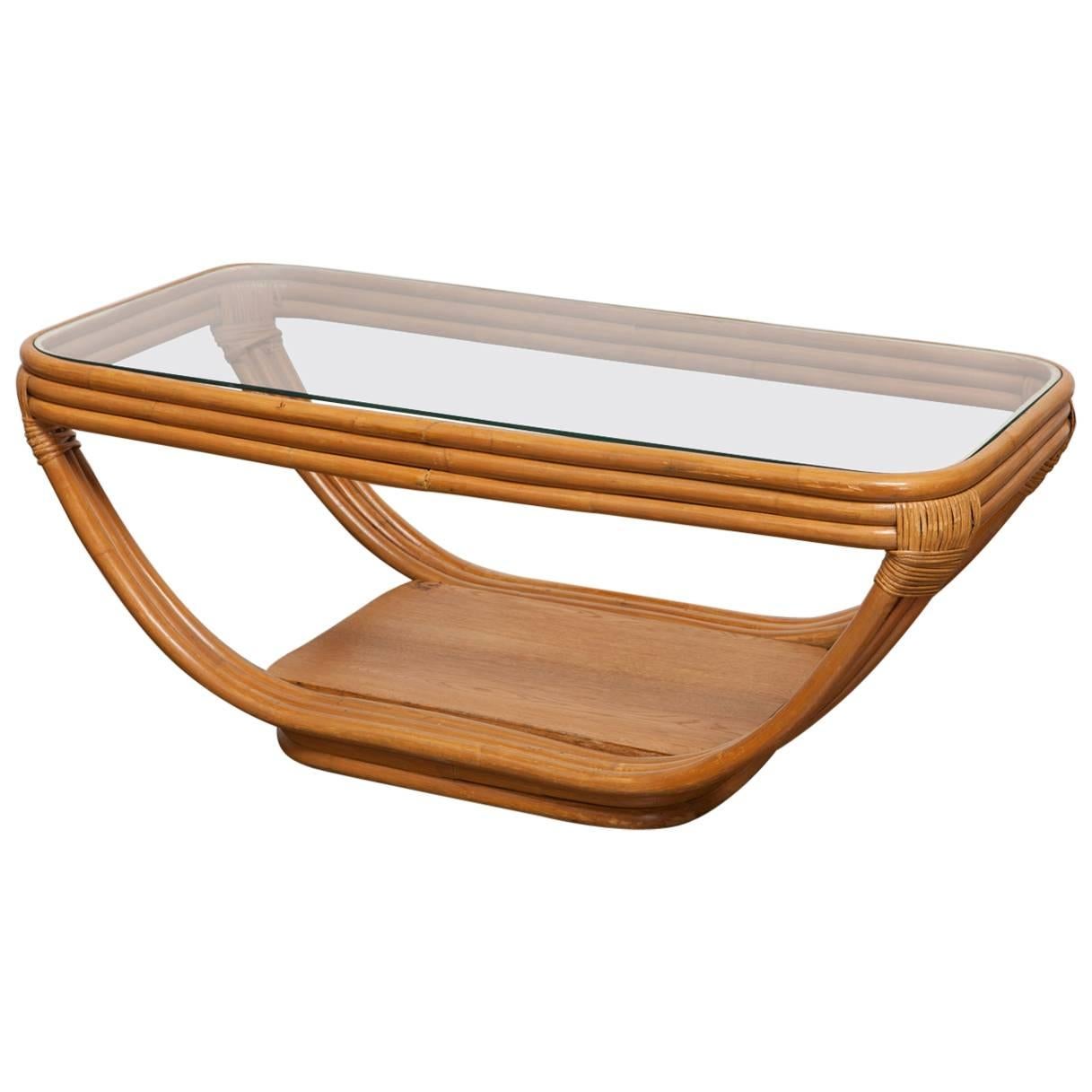 Rattan and Glass Coffee Table by Paul Frankl