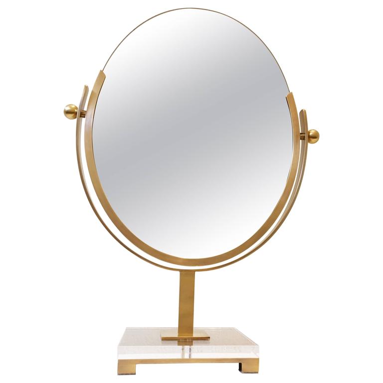 Satin Brass And Acrylic Vanity Mirror By Charles Hollis Jones At 1stdibs Satin Brass And Acrylic Vanity Mirror By Charles Hollis Jones For