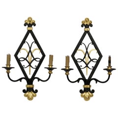 Pair Black and Gilt Iron Art Moderne Style Sconces