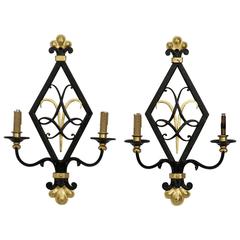 Pair Black and Gilt Iron Art Moderne Style Sconces 10